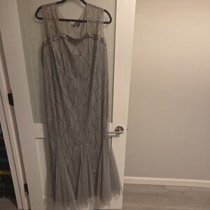 Roaman’s Beaded Gray Mesh Evening Gown (Plus Size 22W)